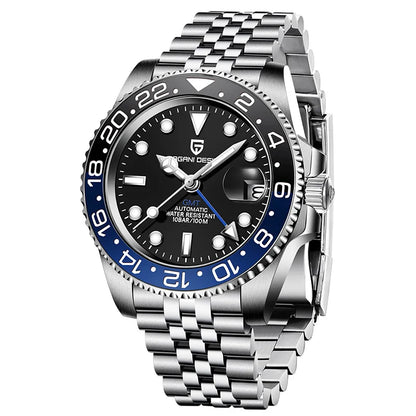PAGANI DESIGN PD‑1662 Men’s GMT Automatic Mechanical Watch | Sapphire Glass, Stainless Steel, 100M Waterproof Luxury Timepiece