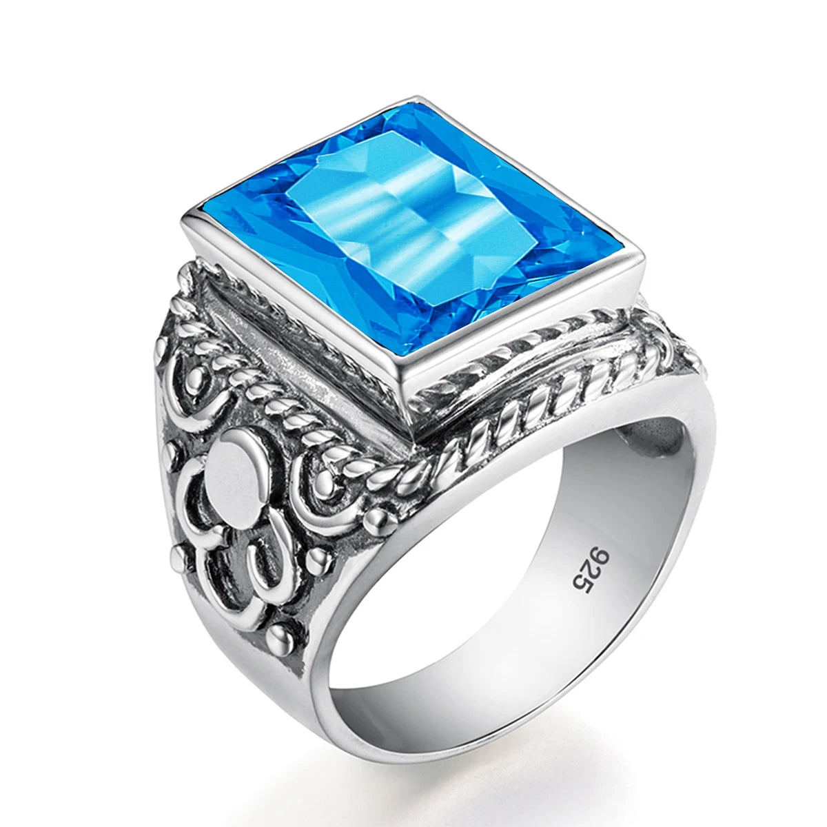Vintage Filigree 925 Sterling Silver Men’s Ring – Turkish Black Agate Gemstone, Rhodium Plated Floral Design Andreas