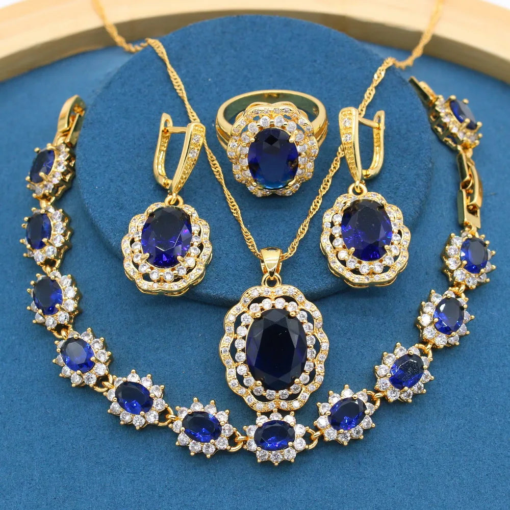 Rainbow Stones Gold Jewelry Set for Women – Bracelet, Earrings, Necklace, and Ring | Perfect Gift for Parties & Birthdays Priscille