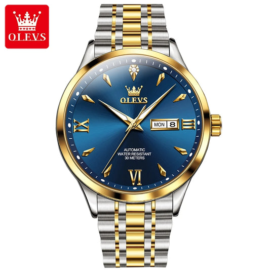 OLEVS 9956 Men's Automatic Watch - Stainless Steel, Waterproof, Mechanical, Double Calendar, Business Style