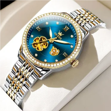 OLEVS 6706 Diamond Class Automatic Women's Watch – Elegant Hollow Design, Waterproof Roman Scale Mechanical Wristwatch