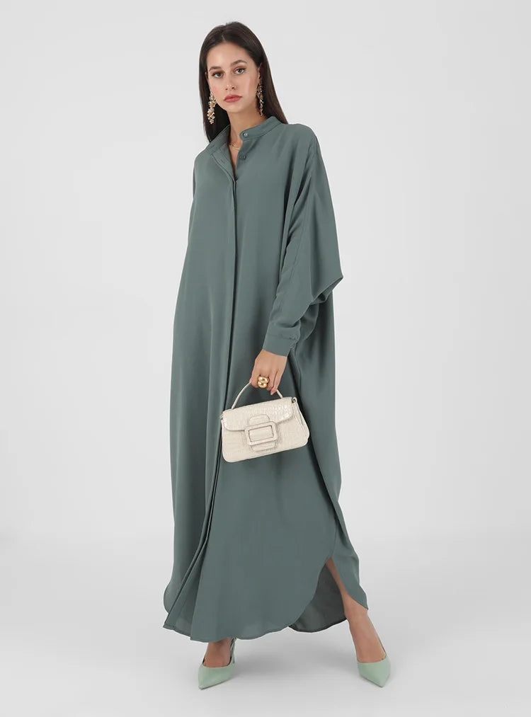 Bat Sleeve Loose-Fit Abaya – Solid Color Dubai & Turkey Style Muslim Dress | One-Size Modest Robe for Women Aleena