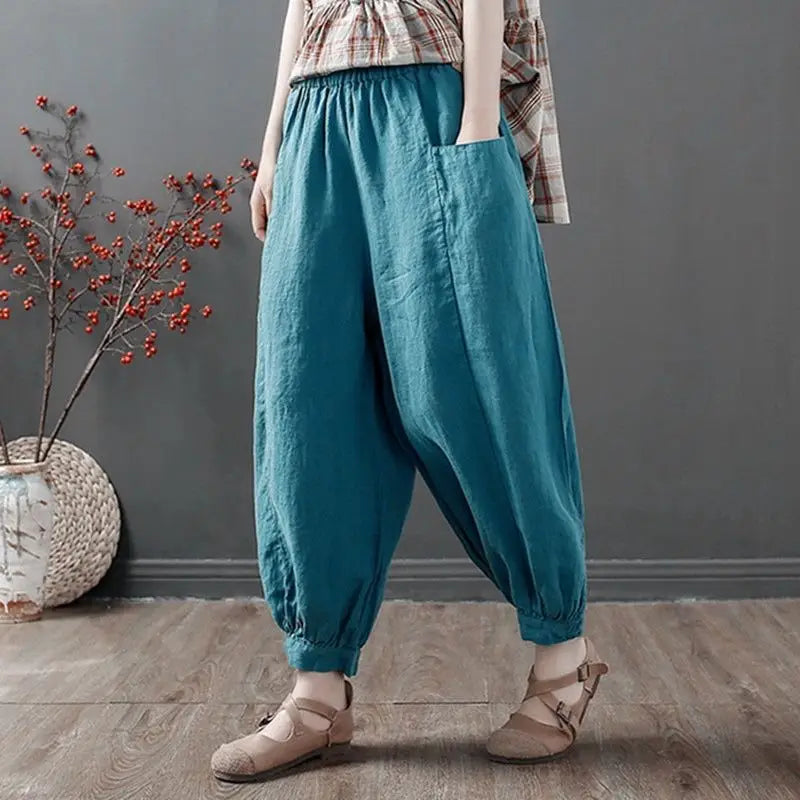 Women's Cotton Linen Bloomers | Summer Loose-Fit Capris & Casual Literature Style Kyla