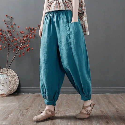 Women's Cotton Linen Bloomers | Summer Loose-Fit Capris & Casual Literature Style Kyla