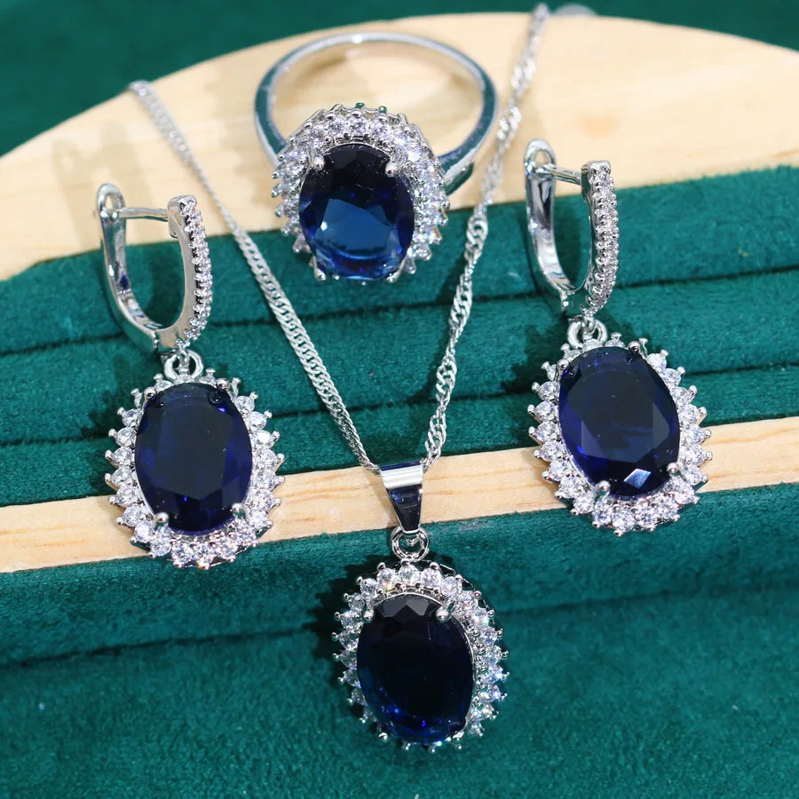 925 Sterling Silver Women's Jewelry Set – Classic Zircon Earrings, Necklace, Pendant & Ring | Bridal Wedding Party & Dating Gift Josiane