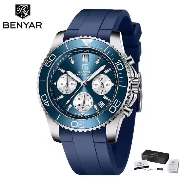 BENYAR S002 Square Luxury Men’s Quartz Watch – Stainless Steel Band, Citizen Movement