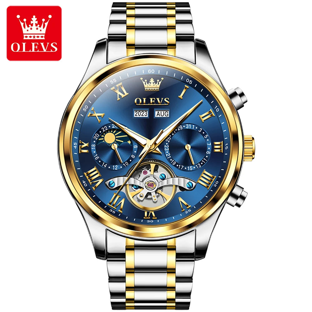OLEVS 7005 Classic Men's Mechanical Watch – Original Stainless Steel Automatic Watch, Waterproof with Storage, Casual and Timeless Design