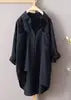 Women Long Sleeve Cotton Linen Loose Shirts Lapel Collar Pockets Solid Color Single Breasted Button Blouse