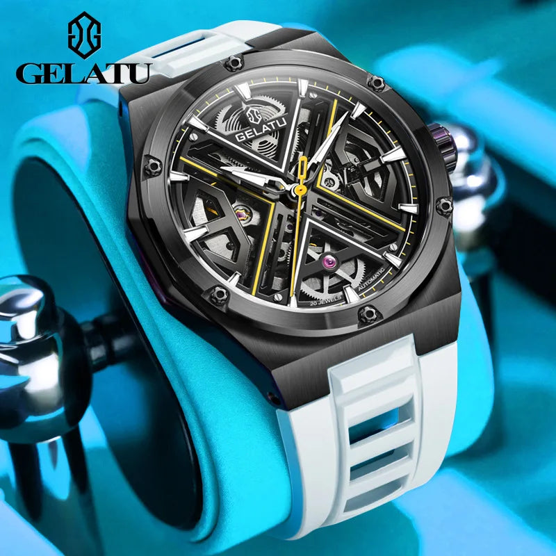 GELATU 6006 Men’s Luxury Automatic Mechanical Watch – Rainbow Dial, Waterproof Sport Design, Silicone Strap Rickon