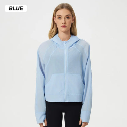 Lightweight Breathable Waterproof Sports Jacket | UPF 50+ Sun-Proof Anti-UV Hooded Yoga Jacket for Adults