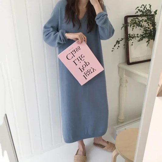 Spring New Arrival V-Neck Sweater Dress | Custom Fit Lightweight Plain Knit Dress for Women Aivee