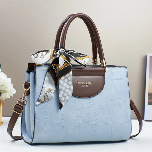 Women’s PU Leather Handbag – New Design Crossbody Bag with Tie Cloth Accent Elisa