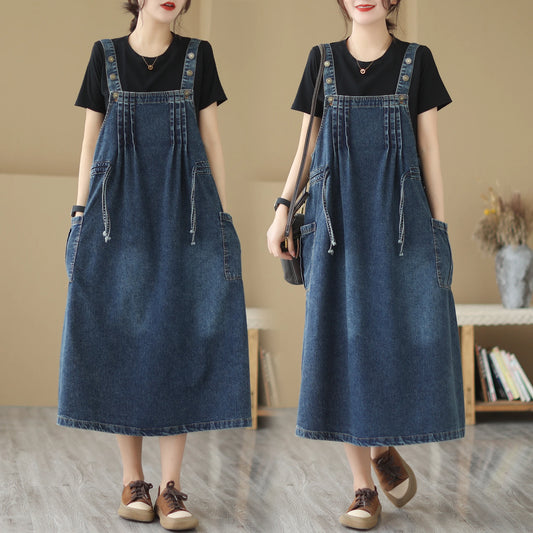 Summer Retro Slimming Camisole Dress | Women's Drawstring Waist Overall Style Dress Aila