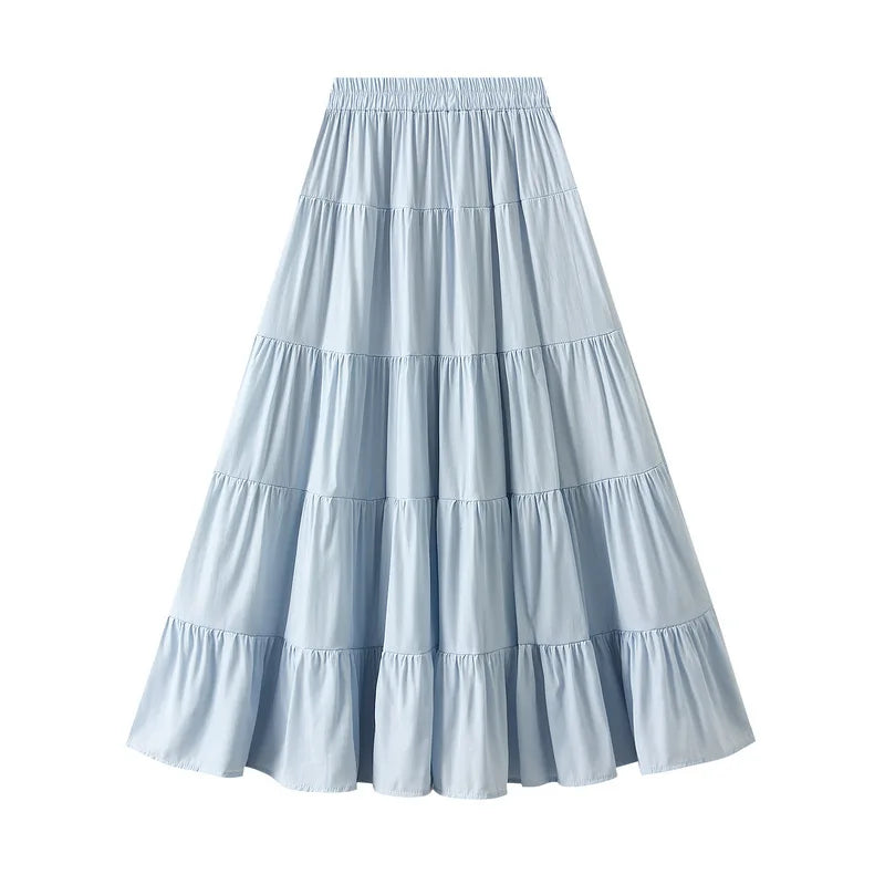 Women’s Cotton Linen Summer A-Line Skirt | Solid Patchwork Design, Lined, Casual Style for Ladies Liza