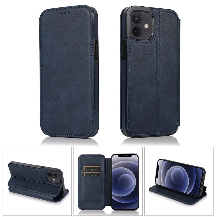 Retro PU Leather Flip Wallet Phone Case | Multi-Card Holder Magnetic Cover for iPhone 11, 12, XS, SE, 7, 8
