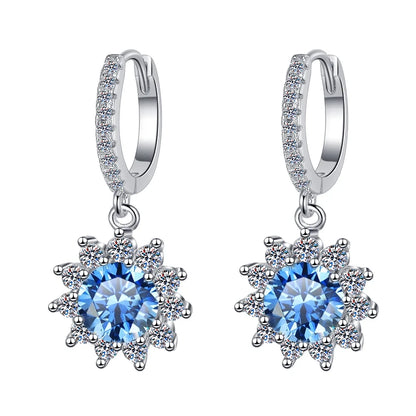 Fine Jewelry | Flower Shape S925 Sterling Silver Moissanite Earrings | 1Ct/0.5Ct Blue & Pink Stud and Hoop Design | GRA Certified Pamela