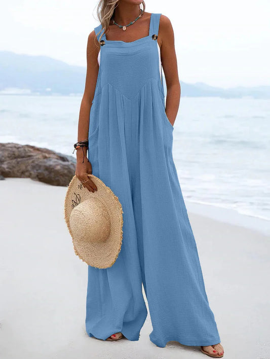 Women's Wide-Leg Overalls | Casual Cotton Linen Baggy Jumpsuit Shaina