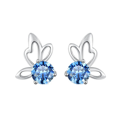 Fine Jewelry | 0.5Ct×2 Round Blue Moissanite Angel Wing Earrings | GRA Certified S925 Sterling Silver Studs for Women Jen