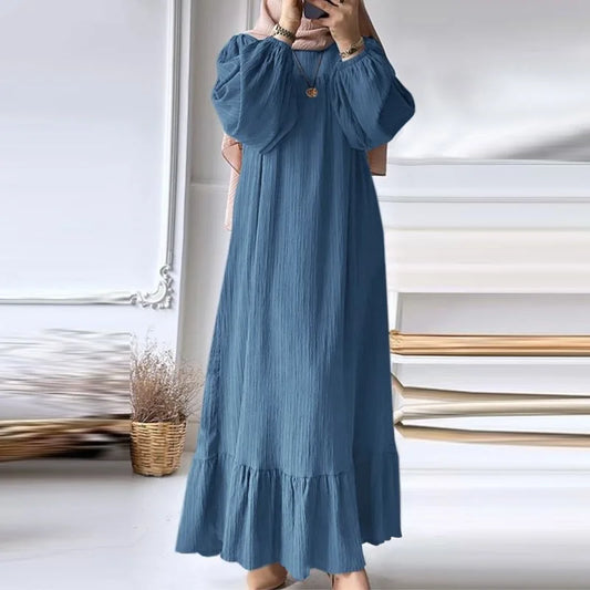 Women's Robe Dress – Spring & Autumn Fashion, Long Sleeve Ruffle Abaya, Casual A-Line Mid-East Style