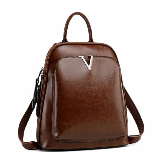 Vintage Waxy Cow Leather Backpack for Women - Stylish Ladies' School and Everyday Bag Cassy