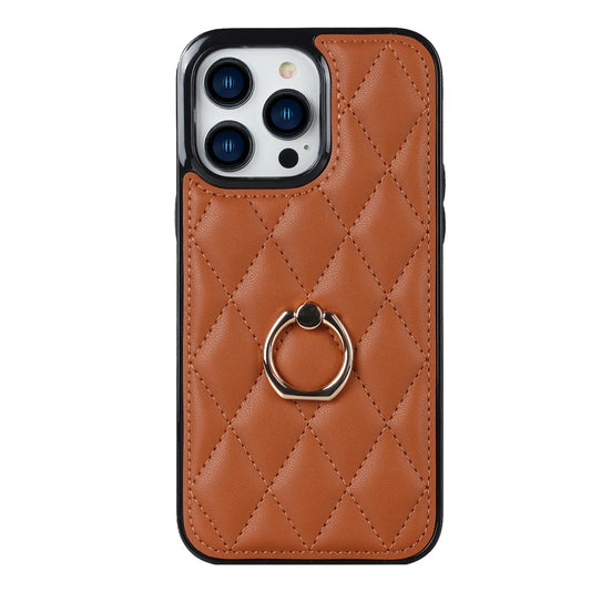 Luxury Leather Phone Case with Rotating Metal Ring | Shockproof Cover for iPhone 14, 13, 12, 11 Pro Max