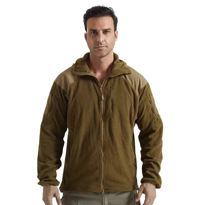 Men's Plaid Fleece Tactical Jacket – Warm Hooded Coat for Winter Hiking & Camping Tyrion