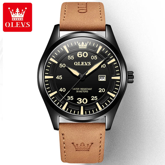OLEVS 9962 Men's Luxury Watch - Ultra-Thin Leather Band, Business Casual Quartz Wristwatch
