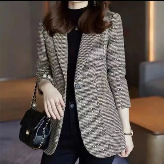 Women's Retro Korean Blazer – Warm Long Fall Coat, Tailored Casual Luxury Jacket for Trendy Outfits Maddy