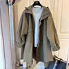 Casual Spring Cotton Hooded Windbreaker with Pockets – Solid Color Long Sleeve Women's Trench Coat Egwene