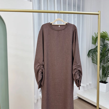 Plain Solid Color Abaya Dress with Drawstring Cuffs – Modest Islamic Clothing for Muslim Women Asma