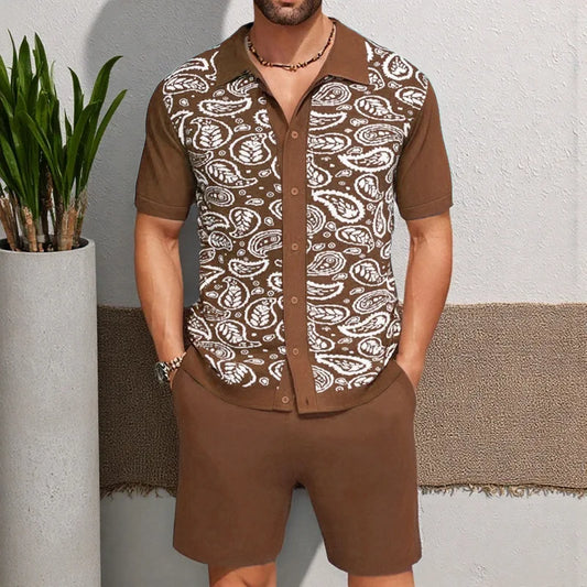 Men's Summer Jacquard Knitted Polo Shirt Set - Breathable Two-Piece Outfit for Casual Fashion Zachary