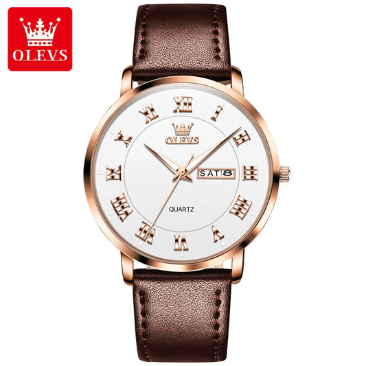 OLEVS 2920 Luxury Custom Logo Quartz Watch – Waterproof Genuine Leather Wristwatch with Luminous Design for Men