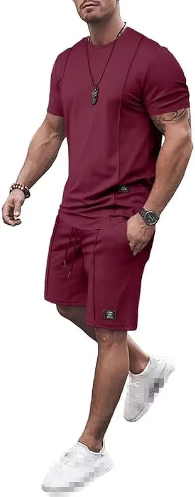 Men's Casual Sportswear Set | Summer Short-Sleeve Round Neck T-Shirt & Shorts in Fashionable Solid Colors Kevin