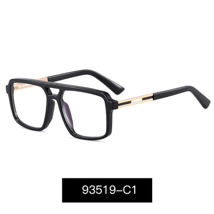 Men's Large Square Frame Glasses – TR90 + Metal Blue Light Blocking Double Bridge Eyewear