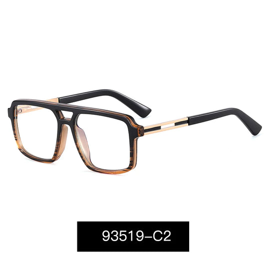 Men's Large Square Frame Glasses – TR90 + Metal Blue Light Blocking Double Bridge Eyewear