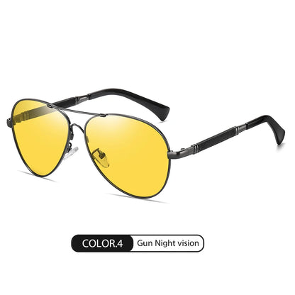 Luxury Pilot Polarized Night Vision Glasses – Memory Metal Photochromic Sunglasses for Men & Women | Driving Eyewear Edison