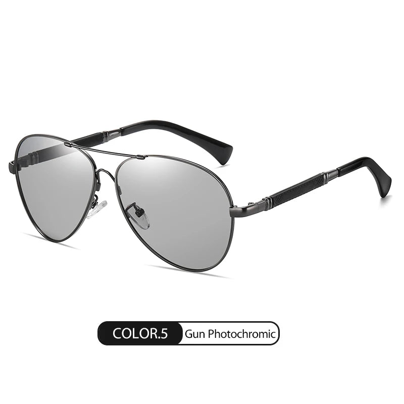 Luxury Pilot Polarized Night Vision Glasses – Memory Metal Photochromic Sunglasses for Men & Women | Driving Eyewear Edison