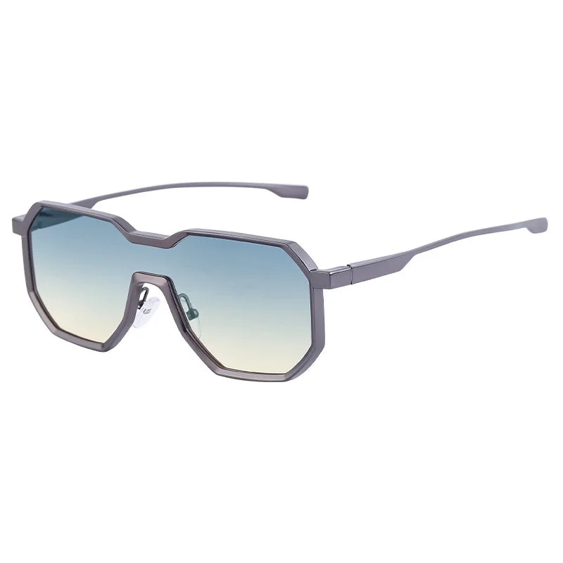 Steampunk Metal Frame Sunglasses for Men | Irregular One-Piece UV400 Designer Shades Logan