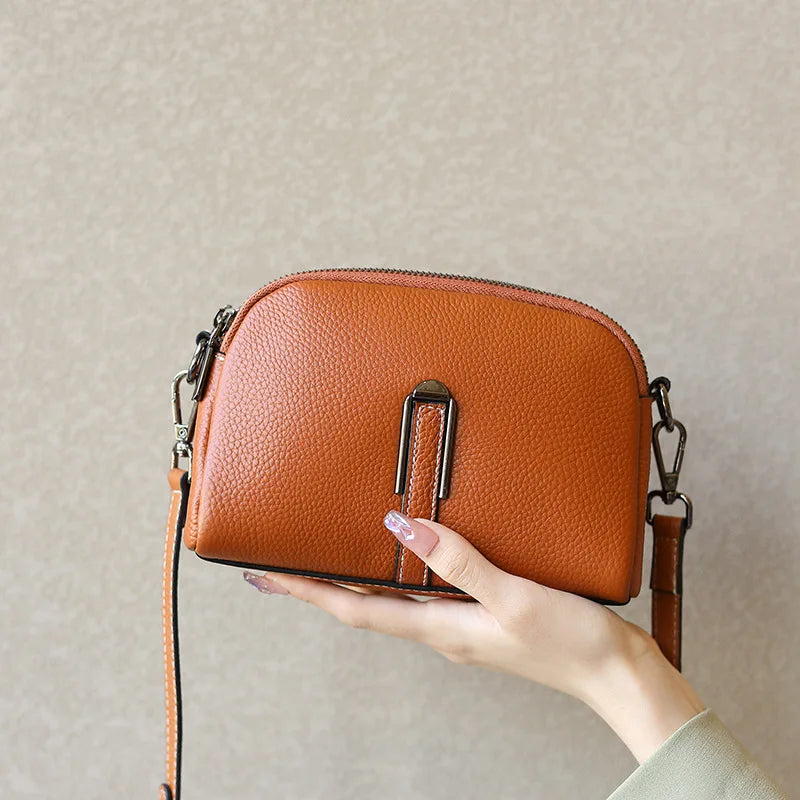 Women’s Genuine Leather Messenger Bag: Retro Togo Cowhide Mini Handbag for Ladies Norah