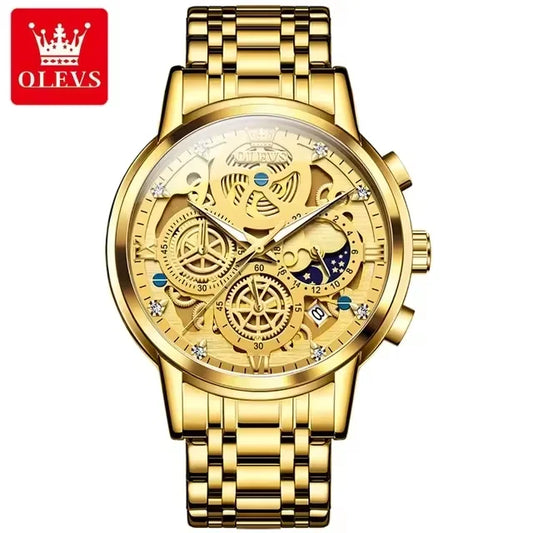 OLEVS 9947 Luxury Men's Watch - Gold Automatic Mechanical Quartz Sport Wristwatch, Waterproof High-End Business Design