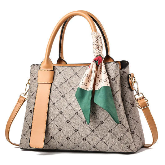 Women's PU Leather Handbag - Vegan Large Capacity Shoulder Bag with Scarf Sheryl