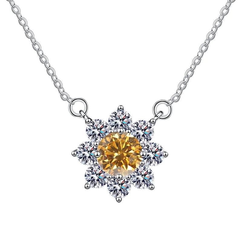 Luxury Jewelry: Sunflower 1CT Blue VVS1 Moissanite Pendant Necklace in S925 Sterling Silver – GRA Certified Women’s Gift