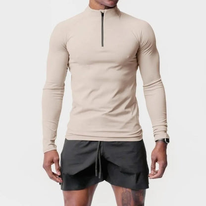 Men's High-Neck Half-Zip Compression Sweatshirt – Long-Sleeve Fleece Fitness Top for Winter Training, Gym, and Running