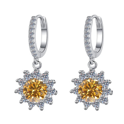 Fine Jewelry | Flower Shape S925 Sterling Silver Moissanite Earrings | 1Ct/0.5Ct Blue & Pink Stud and Hoop Design | GRA Certified Pamela