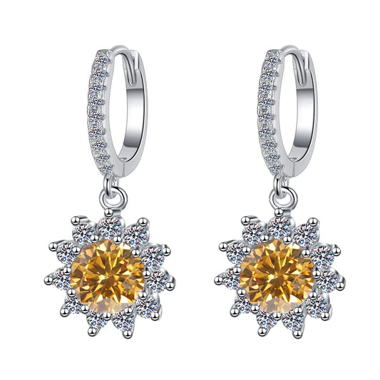 Fine Jewelry | Flower Shape S925 Sterling Silver Moissanite Earrings | 1Ct/0.5Ct Blue & Pink Stud and Hoop Design | GRA Certified Pamela