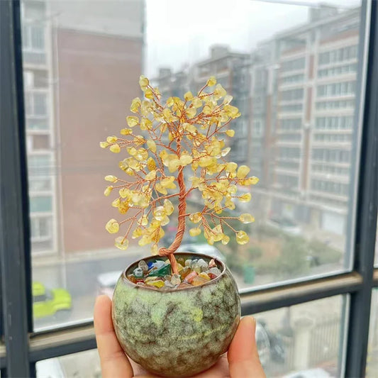 Natural Healing 7 Chakra Quartz Crystal Money Tree – DIY Ornaments with Copper Wire and Ceramic Bowl Base
