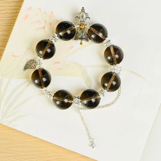 High-Quality Super Seven Energy Bracelet – Natural Smoky Quartz & Black Gold Beaded Religious Jewelry for Healing and Wealth