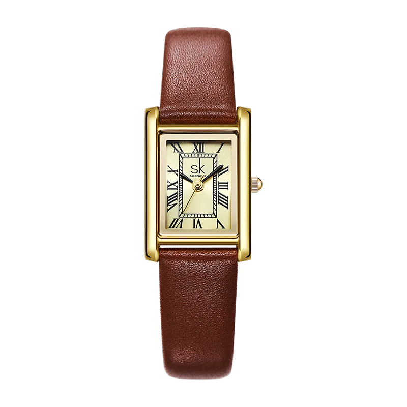 SHENGKE Roman Dial Quartz Watch for Women – Retro Leather Band Style Anaya