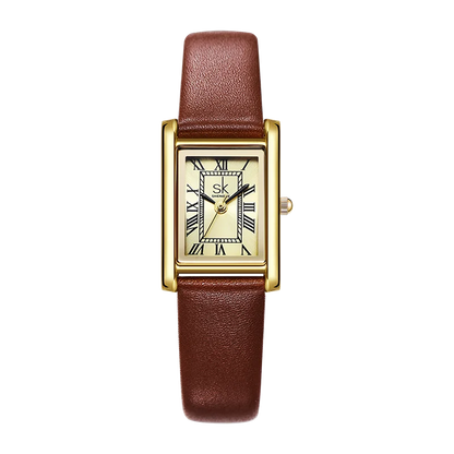 SHENGKE Roman Dial Quartz Watch for Women – Retro Leather Band Style Anaya