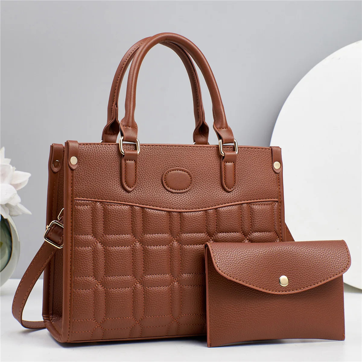 Women's 2-in-1 Designer Tote Bag – Stylish Handbag with Zipper Closure & Polyester Lining for All Seasons